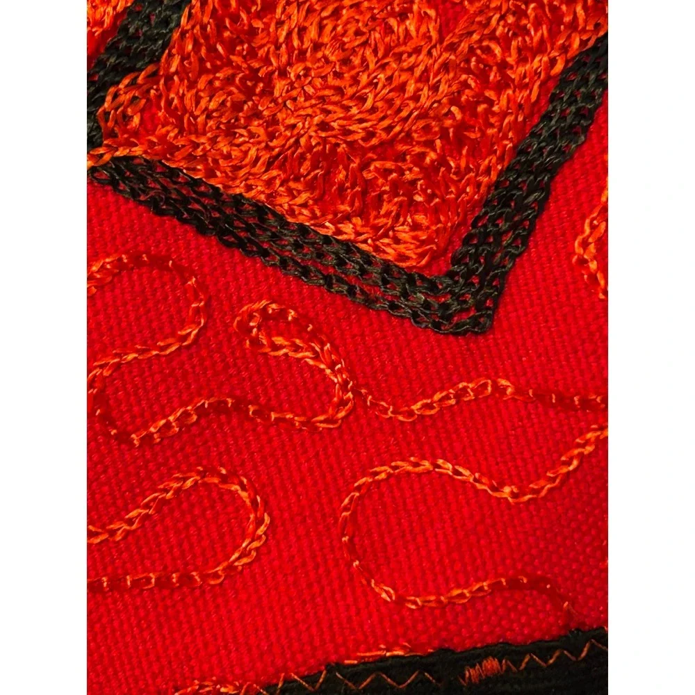 Red Black Quilted King Size Bedspread Embroidered Geometric Global Coverlet